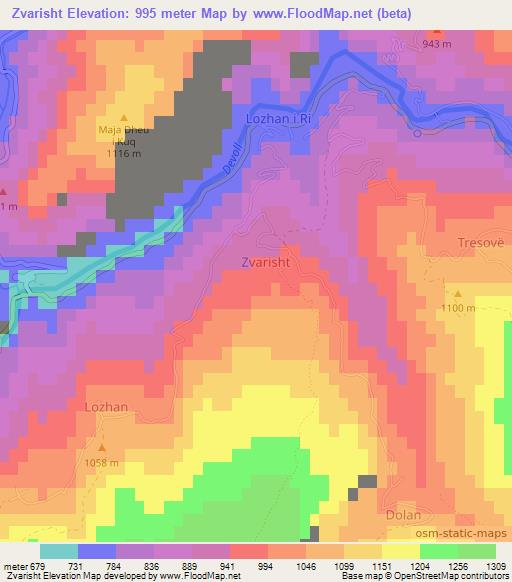 Zvarisht,Albania Elevation Map