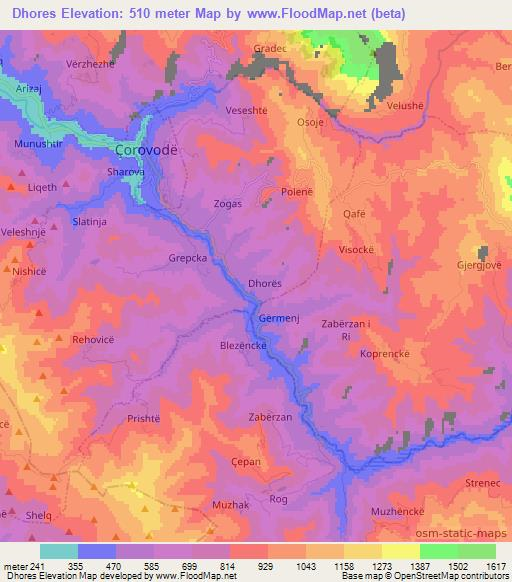 Dhores,Albania Elevation Map