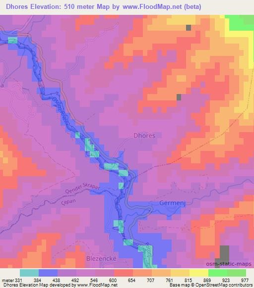 Dhores,Albania Elevation Map