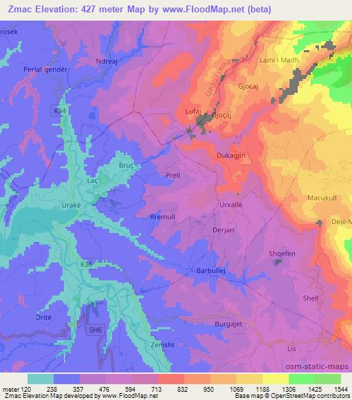 Zmac,Albania Elevation Map