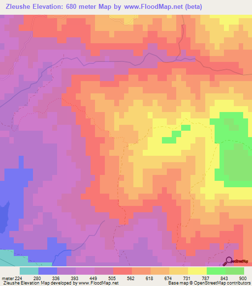 Zleushe,Albania Elevation Map