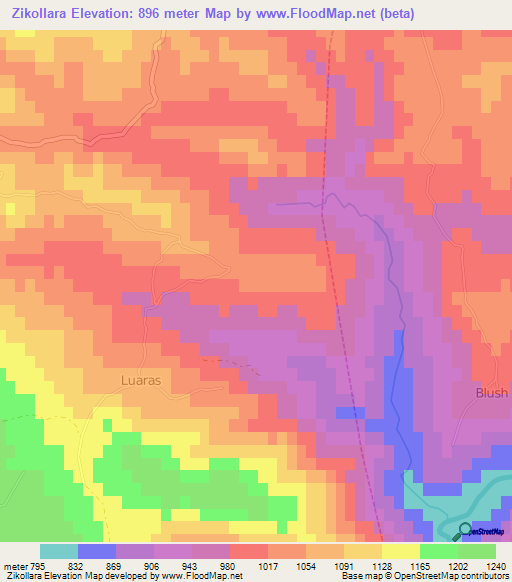 Zikollara,Albania Elevation Map