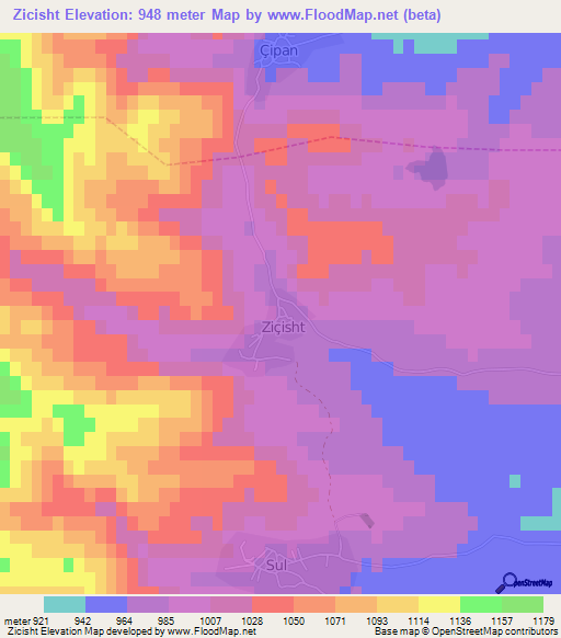 Zicisht,Albania Elevation Map