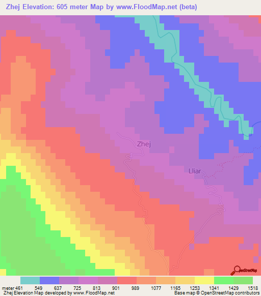 Zhej,Albania Elevation Map