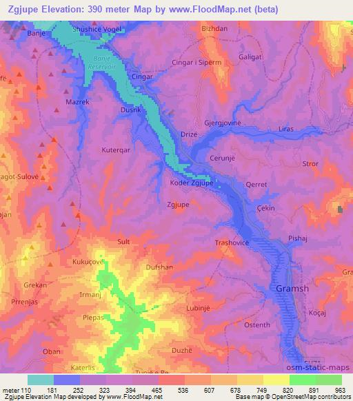 Zgjupe,Albania Elevation Map