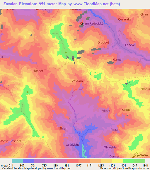 Zavalan,Albania Elevation Map