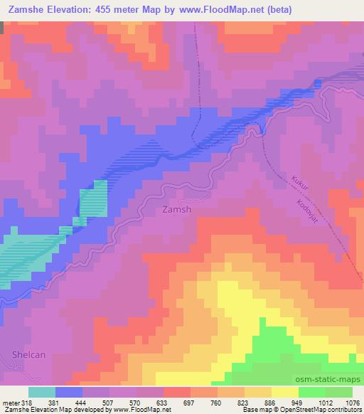 Zamshe,Albania Elevation Map