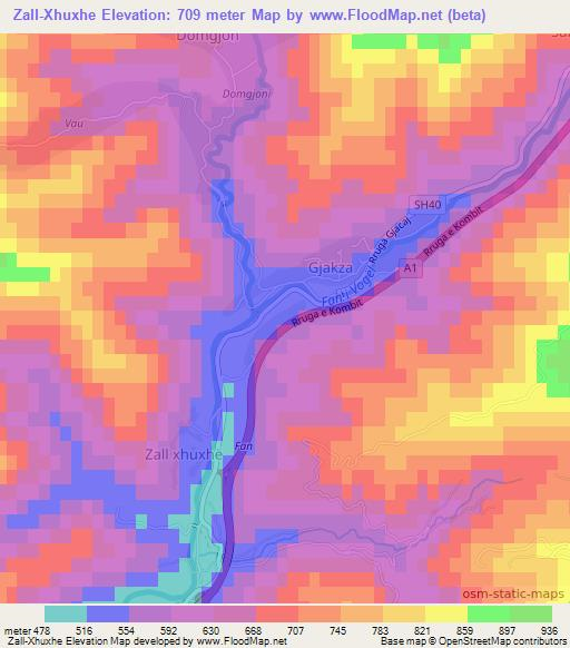 Zall-Xhuxhe,Albania Elevation Map