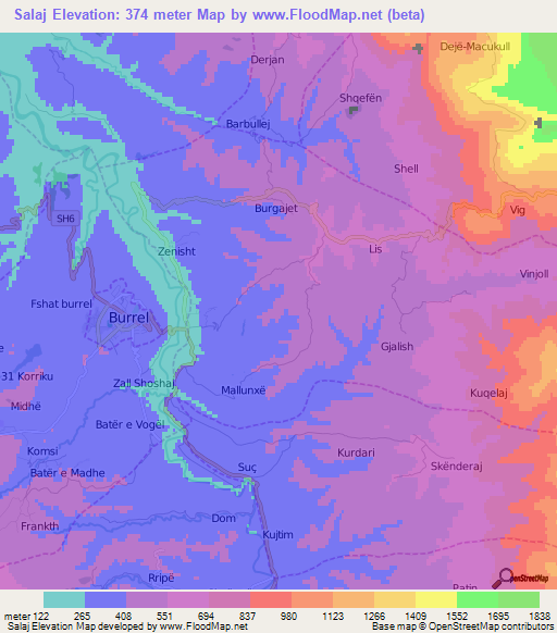 Salaj,Albania Elevation Map