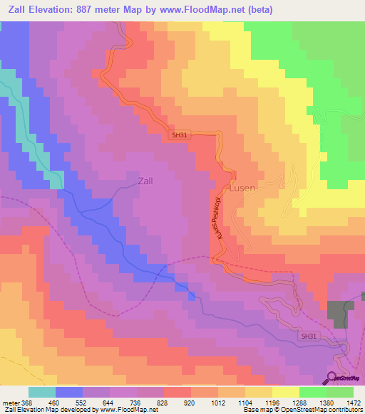 Zall,Albania Elevation Map