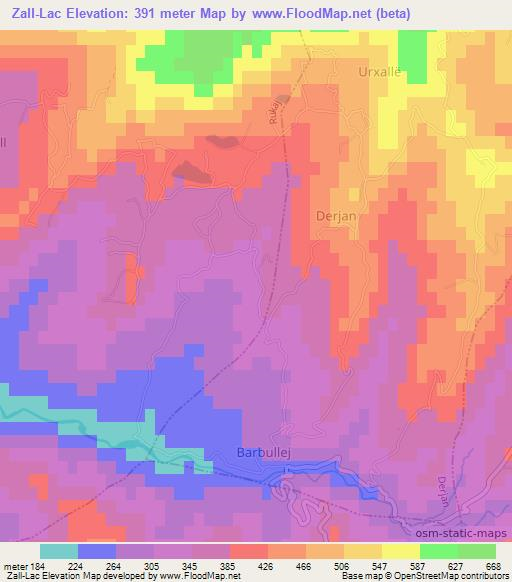 Zall-Lac,Albania Elevation Map