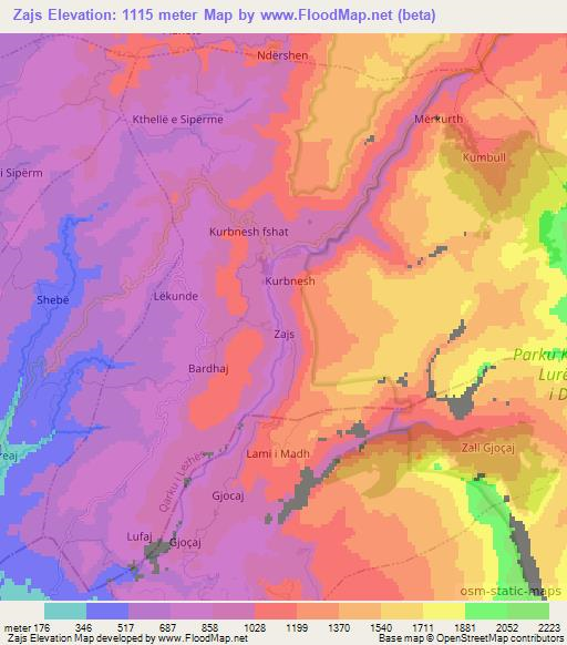 Zajs,Albania Elevation Map
