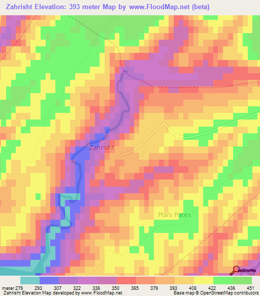 Zahrisht,Albania Elevation Map