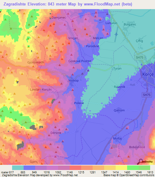 Zagradishte,Albania Elevation Map