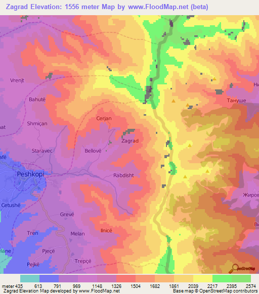 Zagrad,Albania Elevation Map