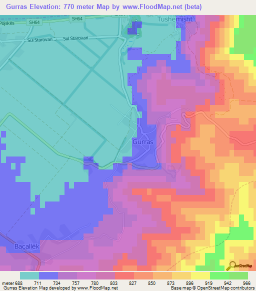 Gurras,Albania Elevation Map