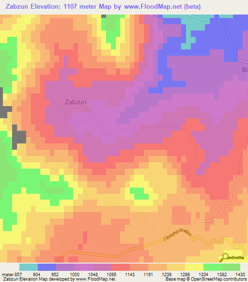 Zabzun,Albania Elevation Map