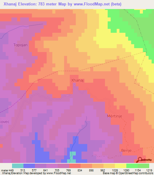 Xhanaj,Albania Elevation Map