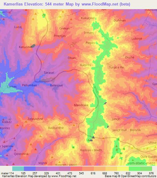 Kamerllas,Albania Elevation Map