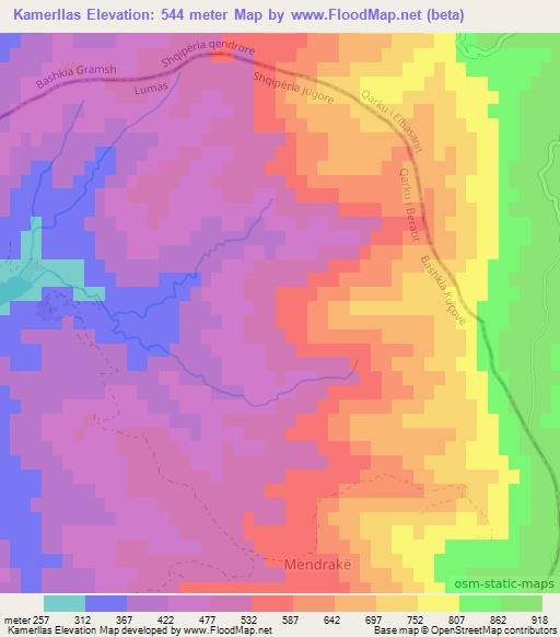 Kamerllas,Albania Elevation Map