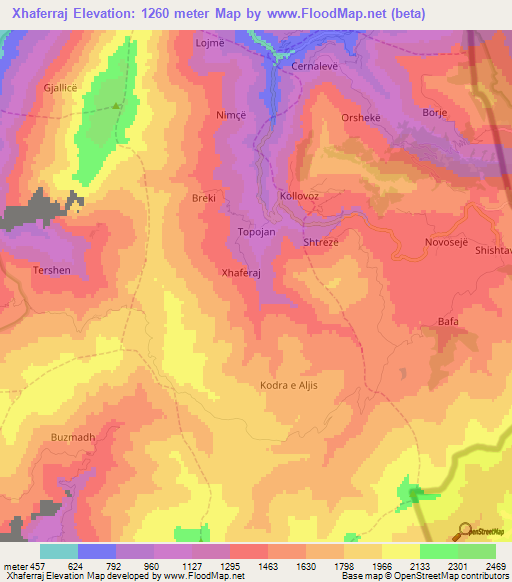 Xhaferraj,Albania Elevation Map