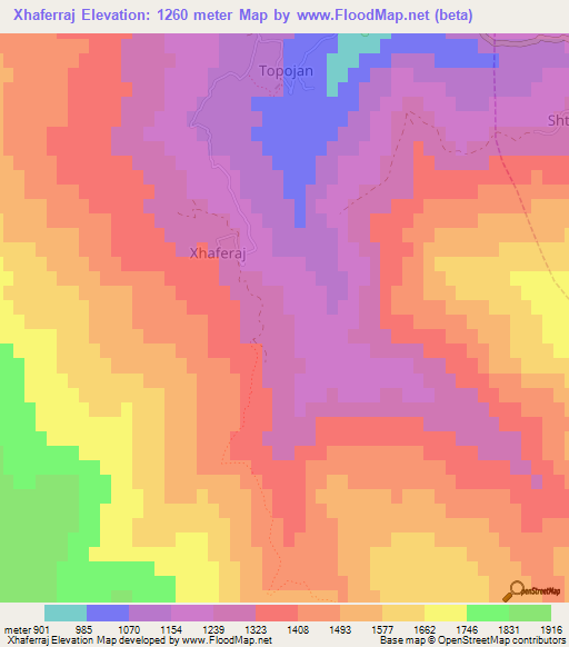 Xhaferraj,Albania Elevation Map