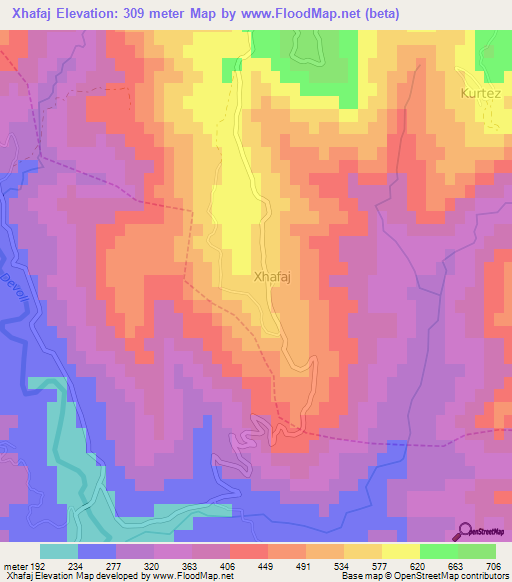 Xhafaj,Albania Elevation Map