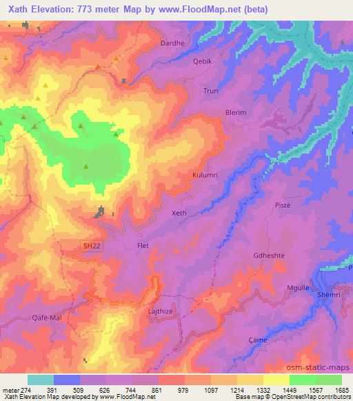 Xath,Albania Elevation Map