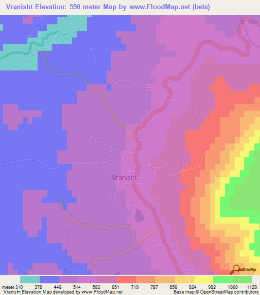 Vranisht,Albania Elevation Map