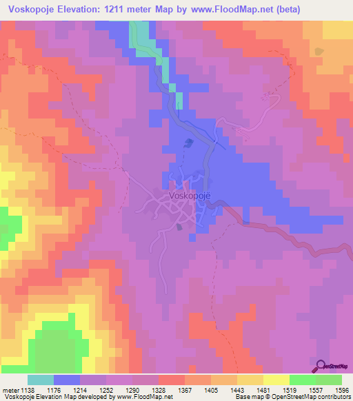 Voskopoje,Albania Elevation Map