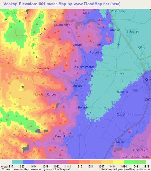 Voskop,Albania Elevation Map