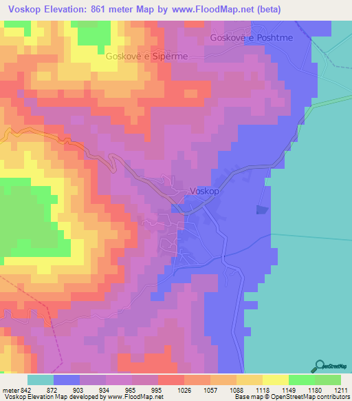 Voskop,Albania Elevation Map