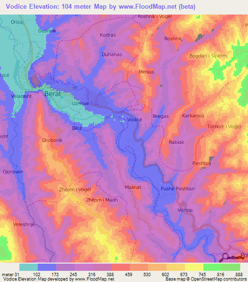 Vodice,Albania Elevation Map