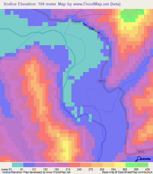 Vodice,Albania Elevation Map