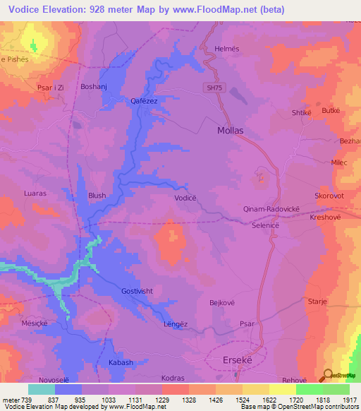 Vodice,Albania Elevation Map