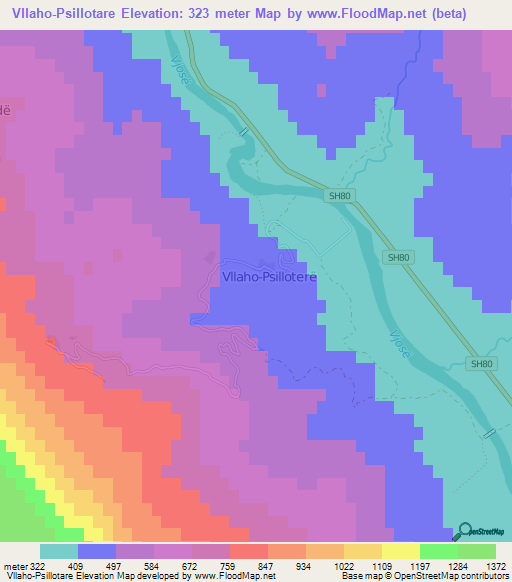 Vllaho-Psillotare,Albania Elevation Map