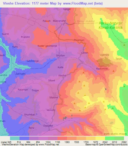 Vleshe,Albania Elevation Map