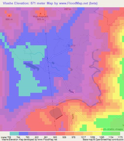 Vlashe,Albania Elevation Map