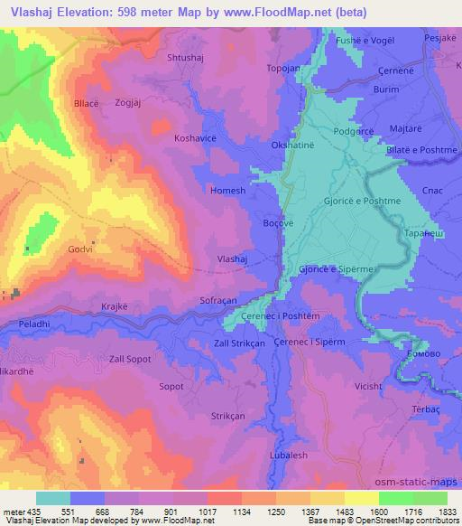 Vlashaj,Albania Elevation Map