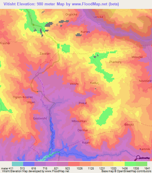 Vitisht,Albania Elevation Map