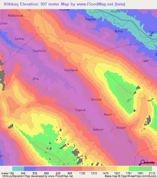 Vithkuq,Albania Elevation Map