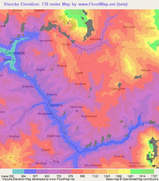 Visocke,Albania Elevation Map