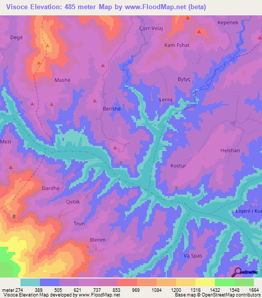 Visoce,Albania Elevation Map