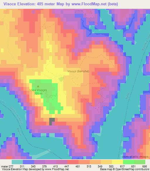 Visoce,Albania Elevation Map