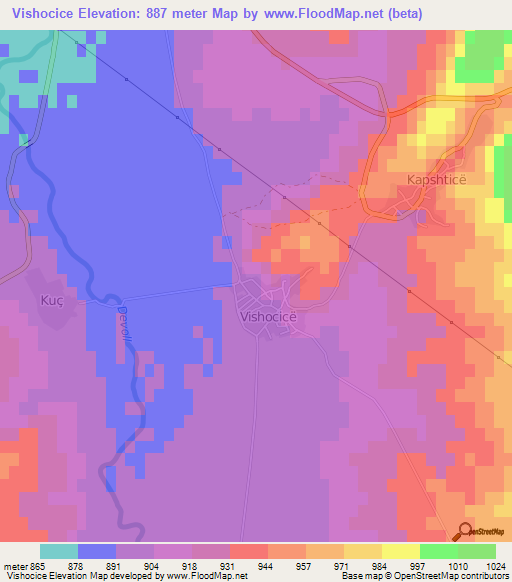 Vishocice,Albania Elevation Map