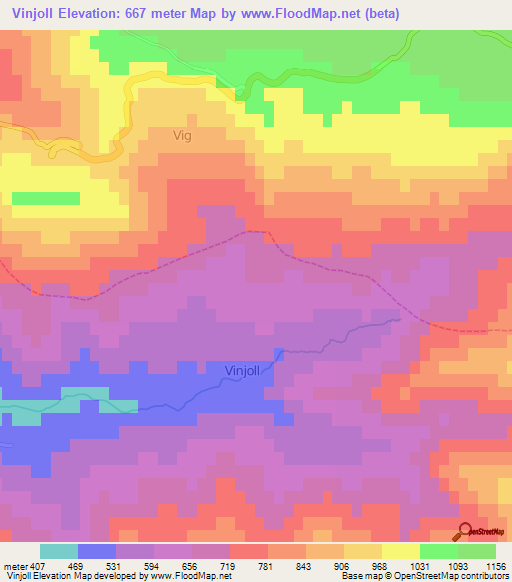 Vinjoll,Albania Elevation Map