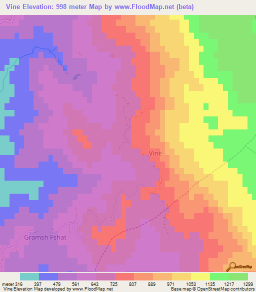 Vine,Albania Elevation Map