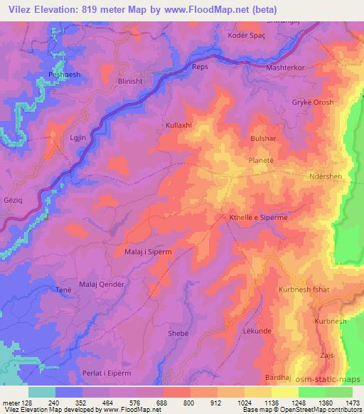 Vilez,Albania Elevation Map