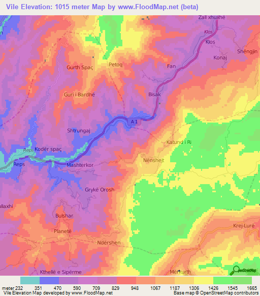 Vile,Albania Elevation Map