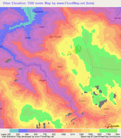 Vilan,Albania Elevation Map